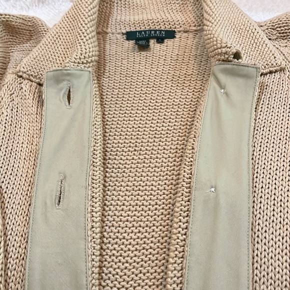 Ralph Lauren Chunky Knit 100% Cotton Wheat Colored Cardigan (L) - Picture 4 of 6